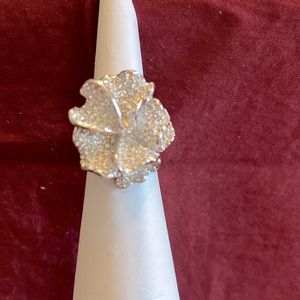 Flower Cocktail Ring with crystals